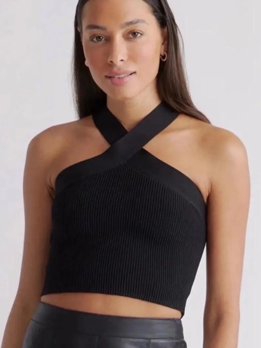 Abercrombie & Fitch Black Cross-Halter Ribbed Knit Crop Top